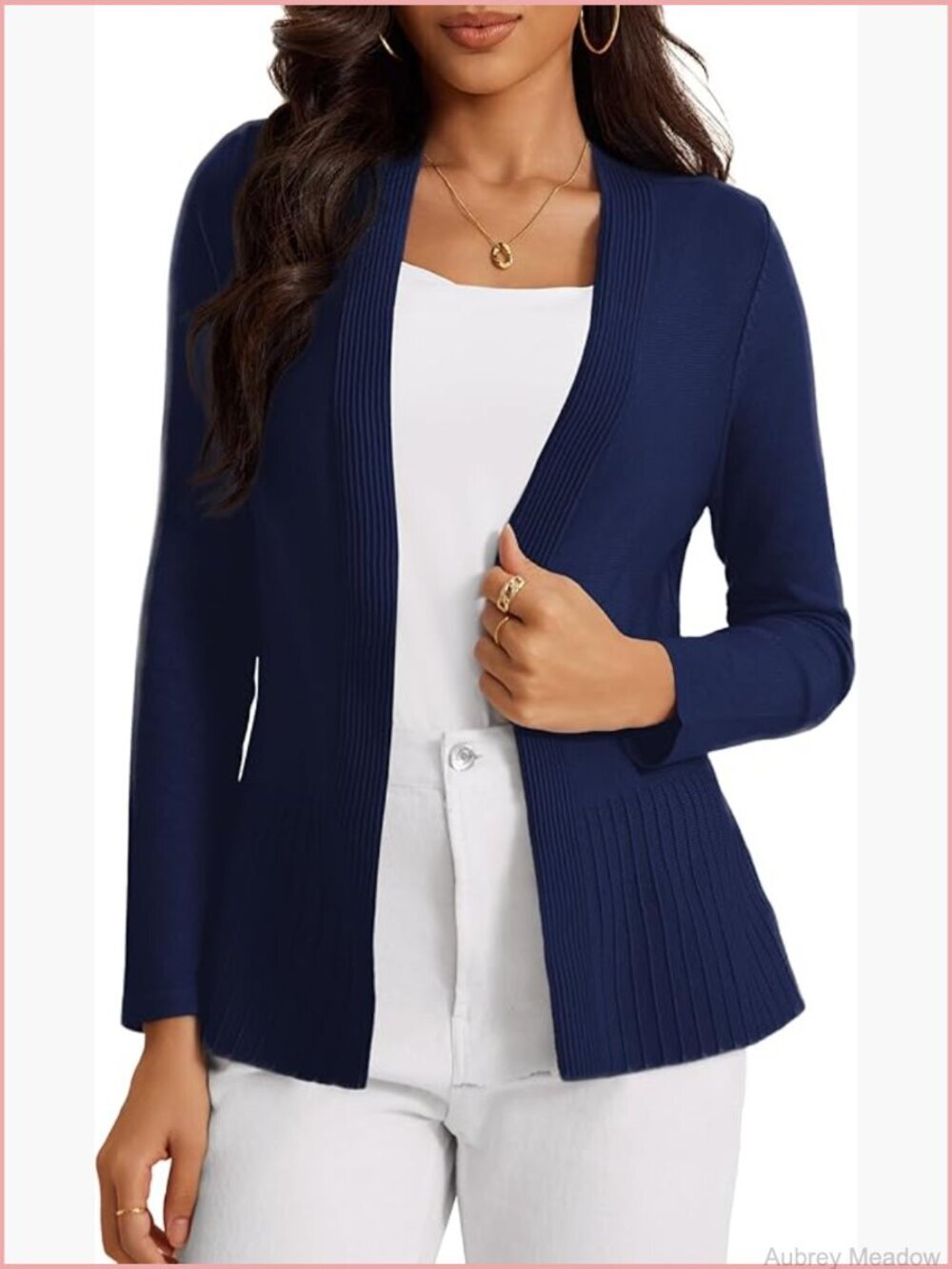 Casual Open Front Rib Knit Draped Cardigan Sweater Long Sleeve